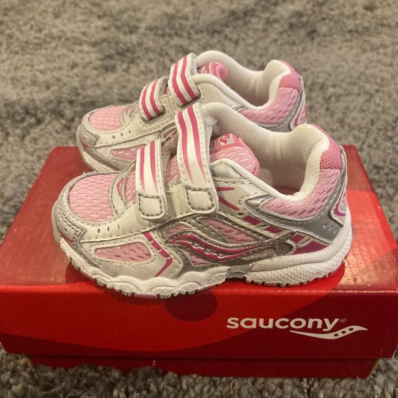 Girls Saucony Pink and Silver Velcro Sneakers - Picture 3 of 4